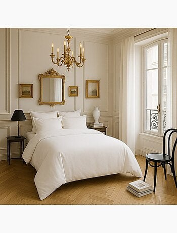 Housse de couette en satin de coton uni blanc - Désir