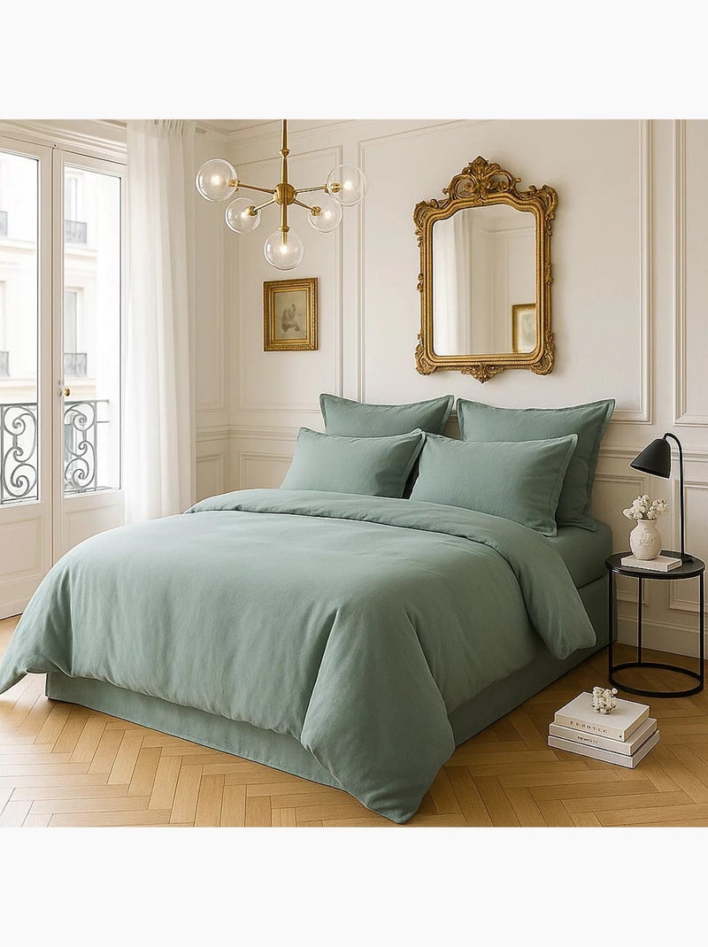 Housse de couette en satin de coton Uni Bleu céladon - Kiabi