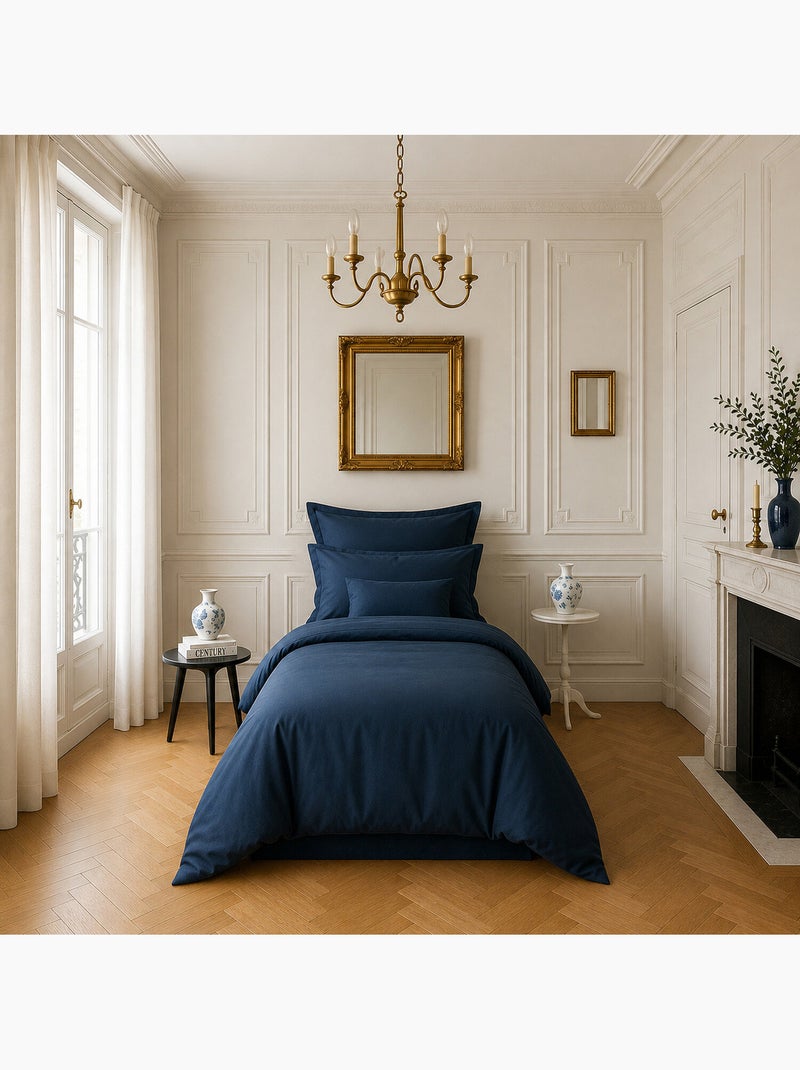 Housse de couette en satin de coton uni bleu marine - Désir Bleu marine - Kiabi