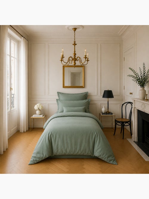 Housse de couette en satin de coton uni céladon - Désir - Kiabi