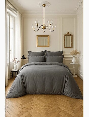 Housse de couette en satin de coton uni