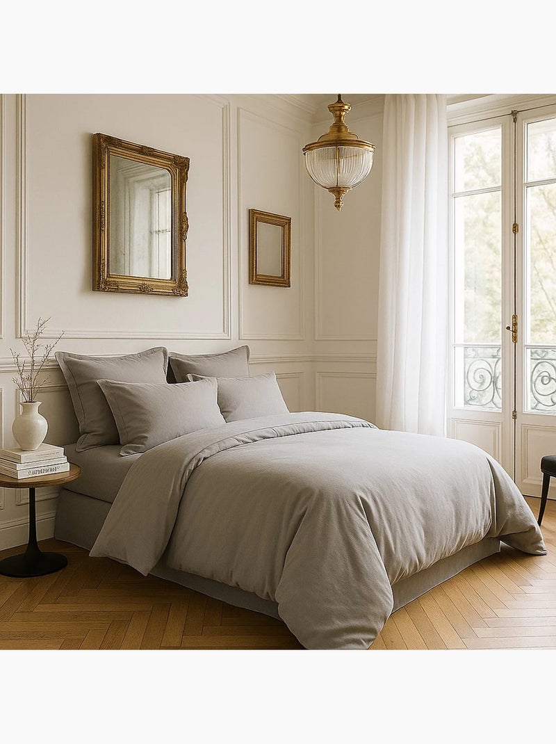 Housse de couette en satin de coton uni Gris clair - Kiabi