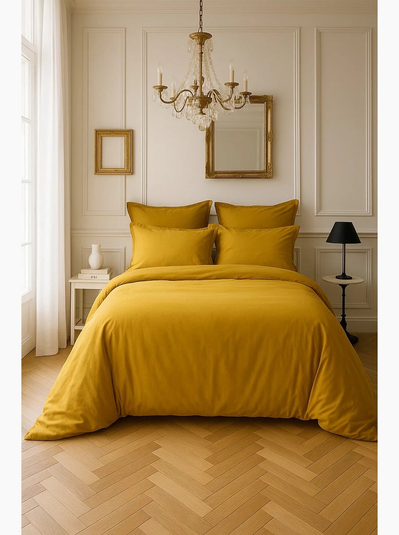 Housse de couette en satin de coton Uni Jaune - Kiabi