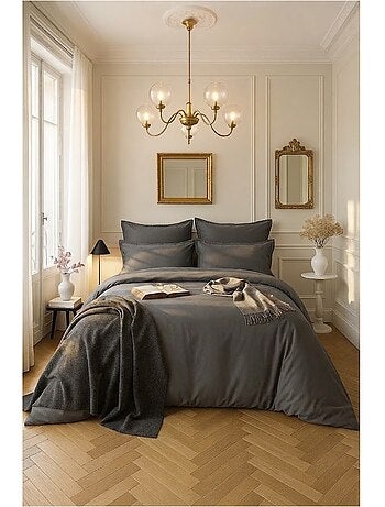 Housse de couette en satin de coton uni