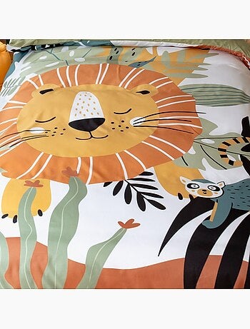 Housse de couette enfant 140x200 + 1 taie Lion avec oreilles