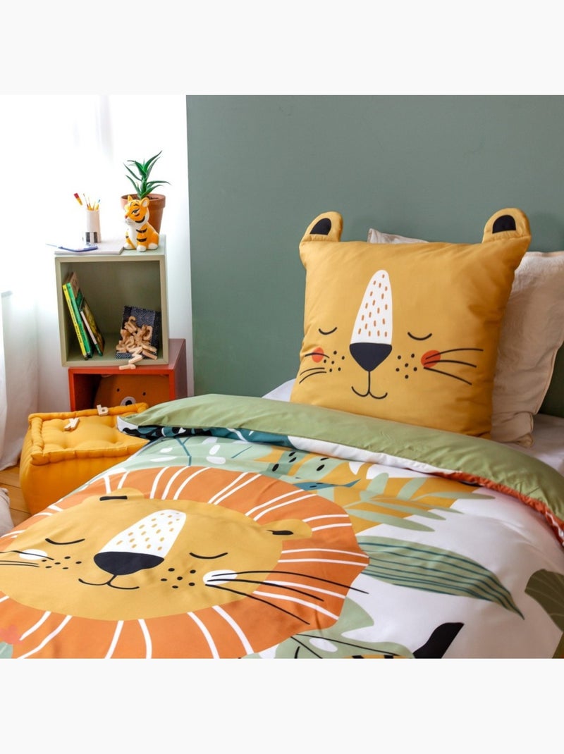 Housse de couette enfant 140x200 + 1 taie Lion avec oreilles Orange - Kiabi