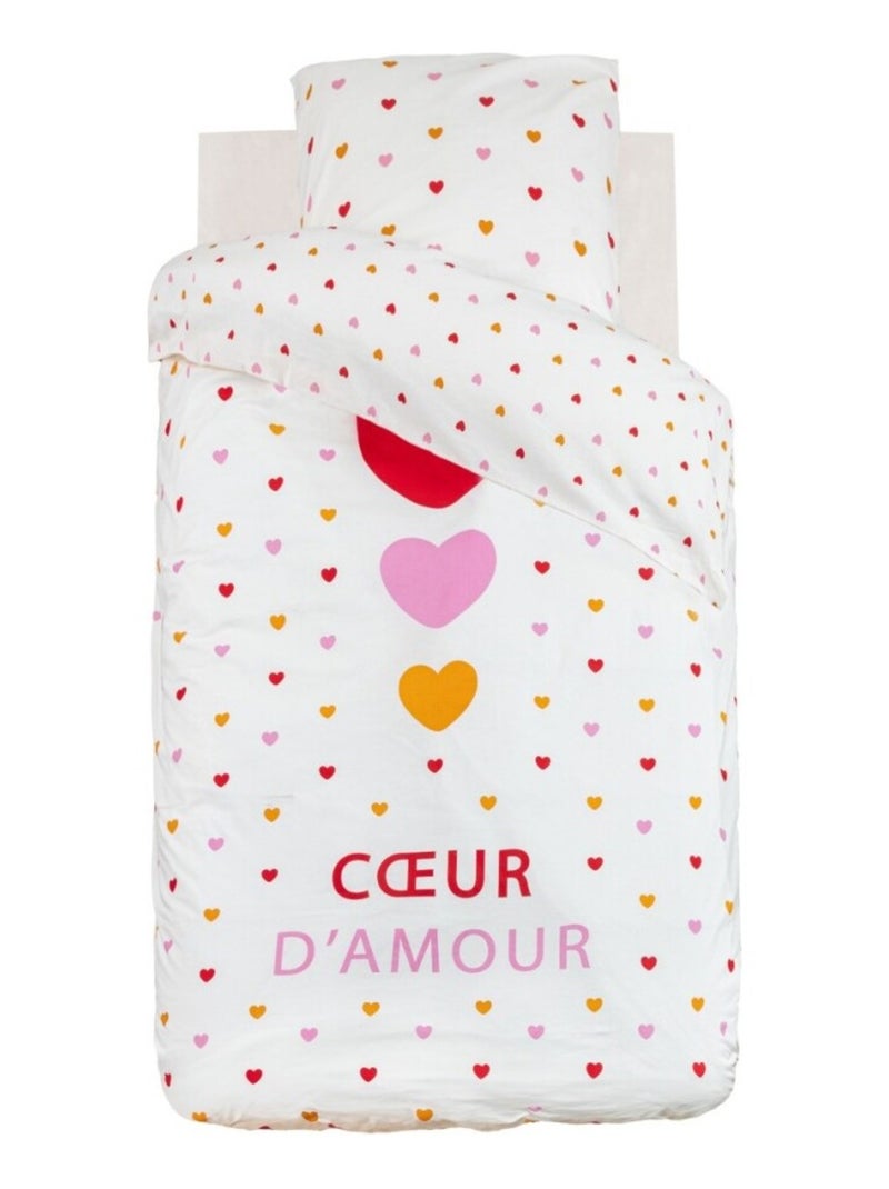 Housse de couette enfant 140x200 AMOUR + taie coton 57 fils Rose - Kiabi
