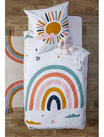 Housse de couette enfant 140x200 Arc en ciel + taie coton