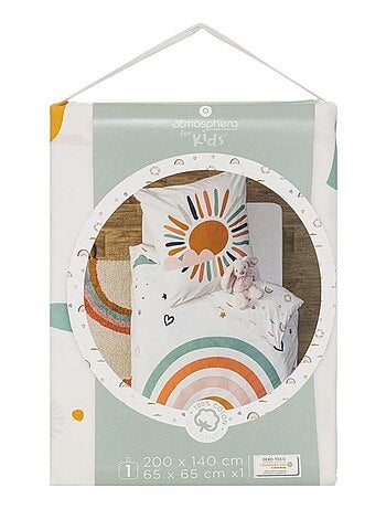 Housse de couette enfant 140x200 Arc en ciel + taie coton