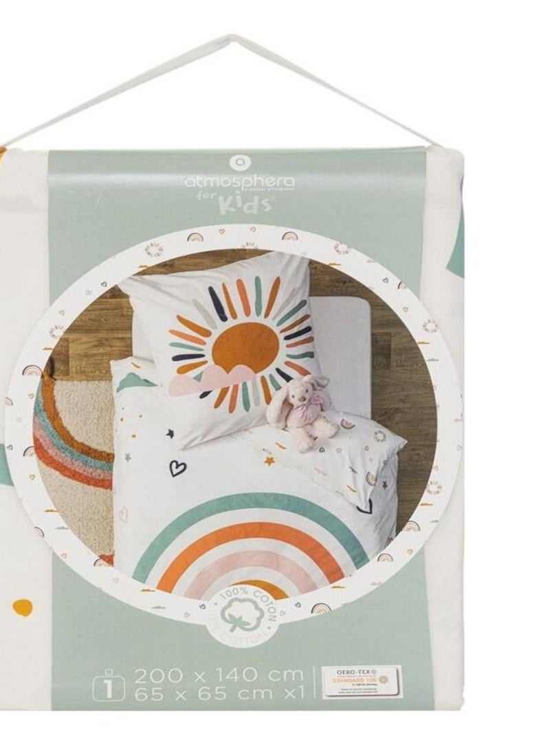 Housse de couette enfant 140x200 Arc en ciel + taie coton Blanc - Kiabi