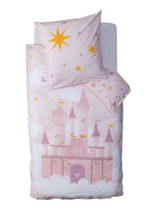 Housse de couette enfant 140x200 Château + taie coton 57 fils
