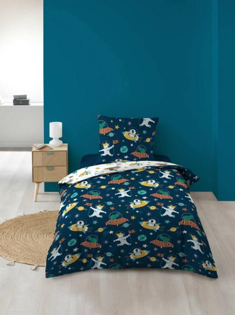 Housse de couette enfant 140x200 Cosmo + 1 taie microfibre Bleu - Kiabi