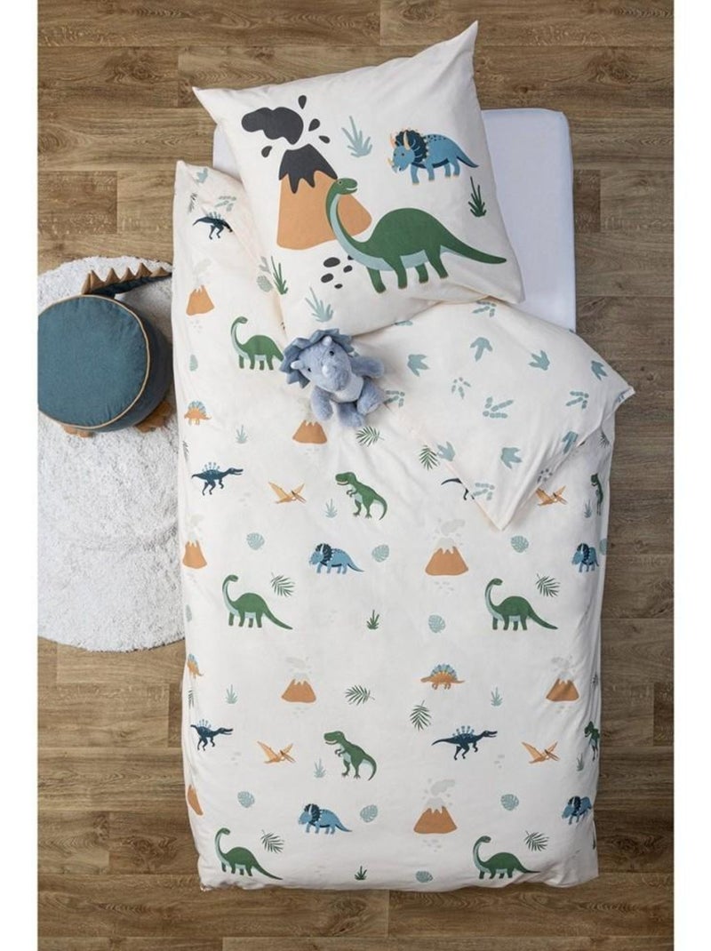 Housse de couette enfant 140x200 Dino + taie coton 57 fils Blanc - Kiabi