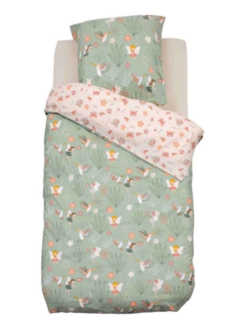 Housse de couette enfant 140x200 Fée + taie coton 57 fils Vert - Kiabi