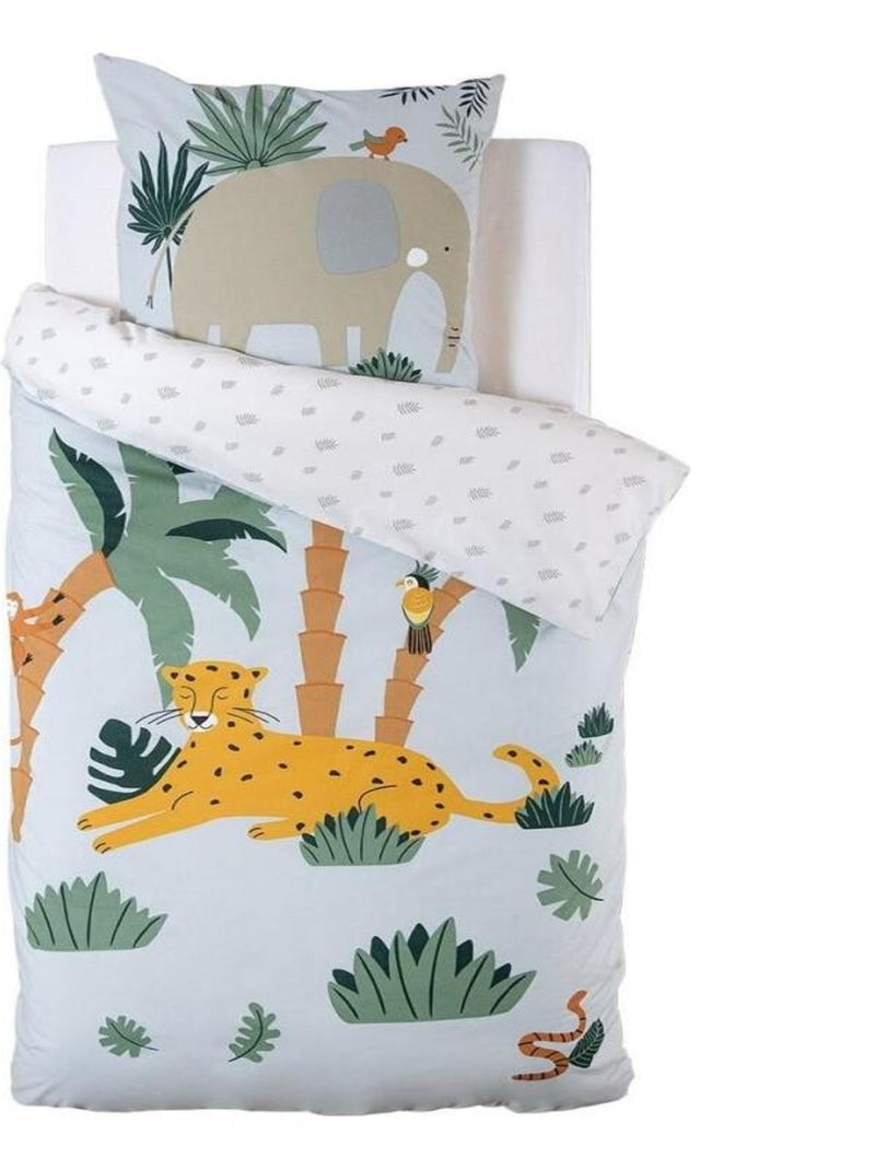 Housse de couette enfant 140x200 Jungle + taie 100% coton 57 fils Blanc - Kiabi