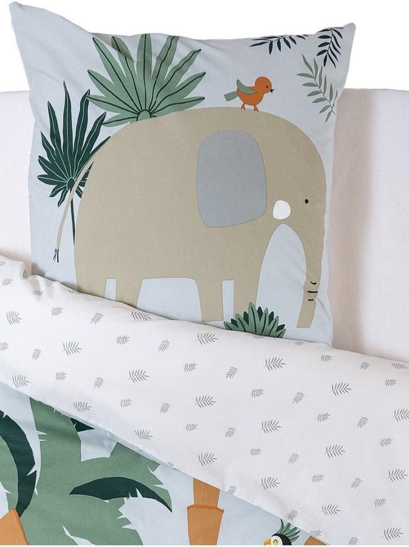 Housse de couette enfant 140x200 Jungle + taie 100% coton 57 fils Blanc - Kiabi