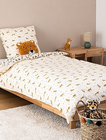 Housse de couette enfant 140x200 LEOPARD + taie coton 57 fils