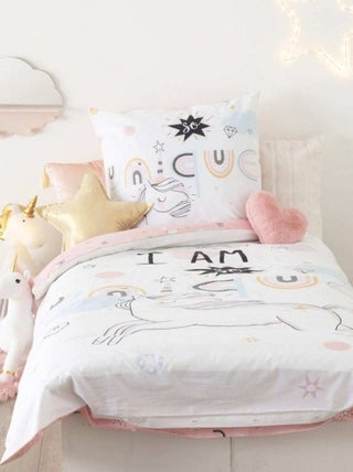 Housse de couette enfant 140x200 Licorne + taie 100% coton 57 fils