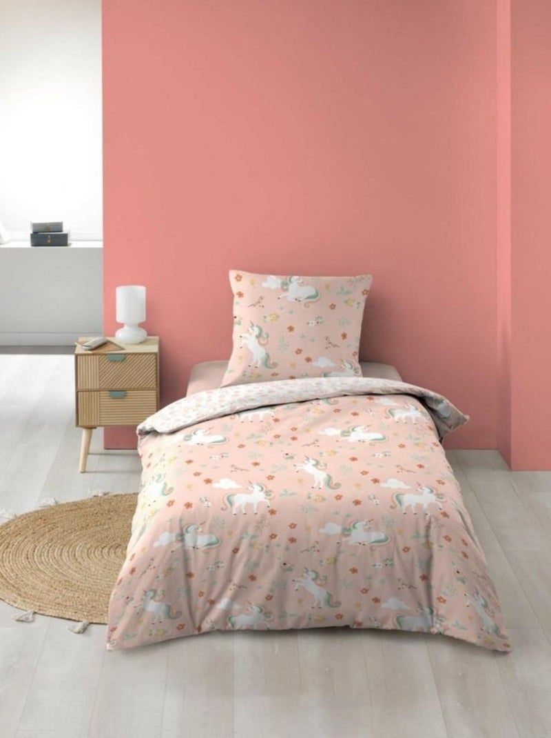 Housse de couette enfant 140x200 Majestic + 1 taie microfibre Rose - Kiabi