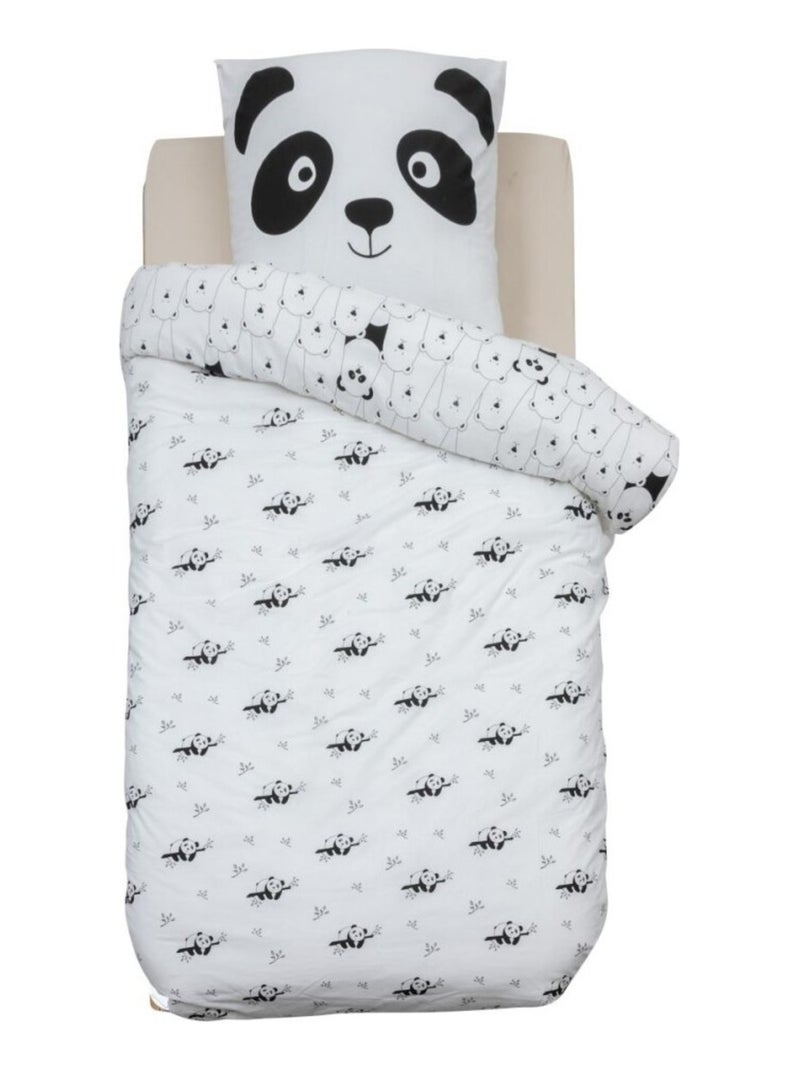 Housse de couette enfant 140x200 Panda + taie coton 57 fils Blanc - Kiabi