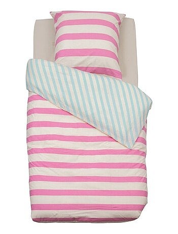 Housse de couette enfant 140x200 Rayures + taie coton 57 fils