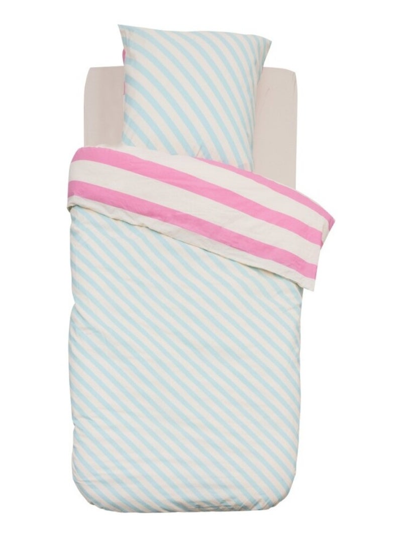 Housse de couette enfant 140x200 Rayures + taie coton 57 fils Rose - Kiabi