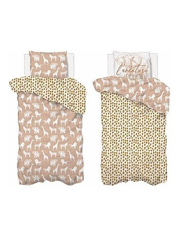 Housse de couette enfant 140x200 Savane + taie 100% coton 57 fils