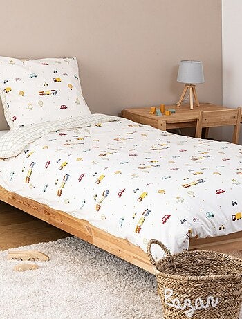Housse de couette enfant 140x200 VOITURES + taie coton 57 fils