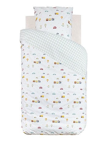 Housse de couette enfant 140x200 VOITURES + taie coton 57 fils