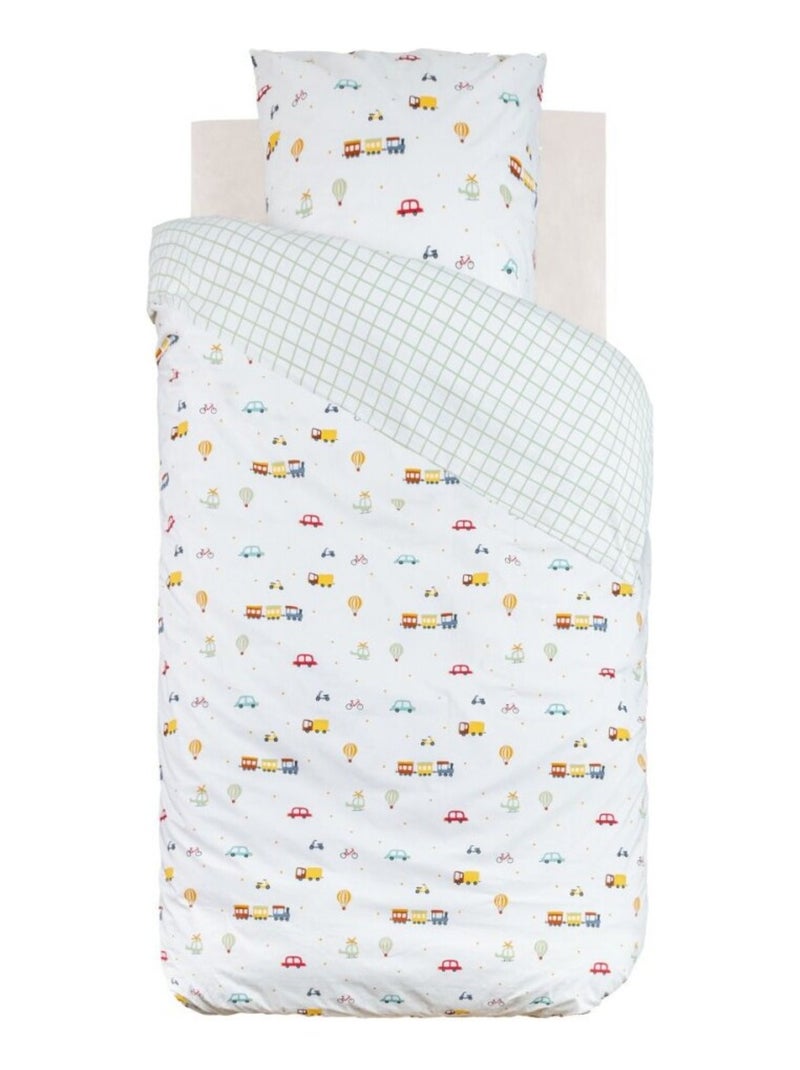 Housse de couette enfant 140x200 VOITURES + taie coton 57 fils Blanc - Kiabi