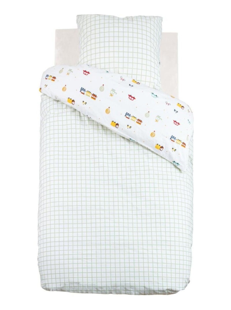 Housse de couette enfant 140x200 VOITURES + taie coton 57 fils Blanc - Kiabi