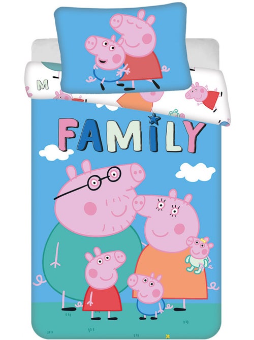 Housse de couette enfant coton Peppa Pig famille 100 cm x 135 cm - Kiabi