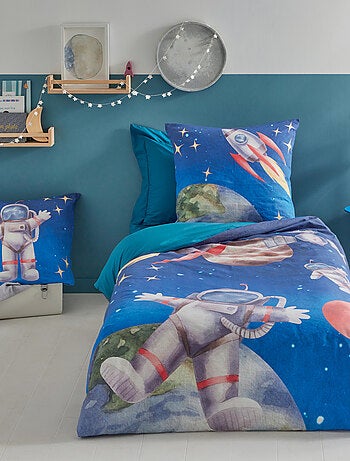 Housse de couette enfant en percale de coton motif astronaute et fusée