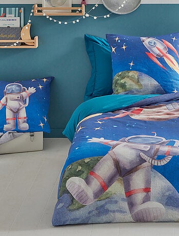 Housse de couette enfant en percale de coton motif astronaute et fusée