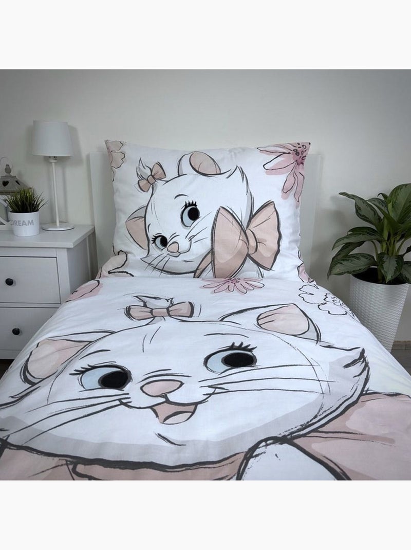 Housse de Couette enfant Marie Aristochats 140x200 cm avec taie - Parure de lit en coton Blanc Rose - Kiabi