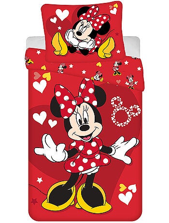 Housse de Couette enfant Minnie Love 140x200 cm avec taie - Parure de lit en coton
