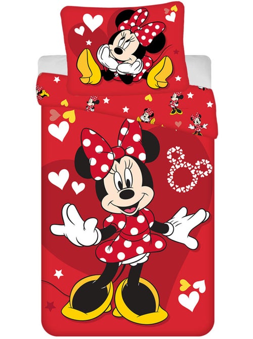 Housse de Couette enfant Minnie Love 140x200 cm avec taie - Parure de lit en coton - Kiabi