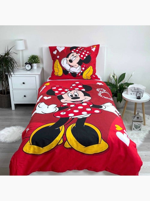 Housse de Couette enfant Minnie Love 140x200 cm avec taie - Parure de lit en coton - Kiabi