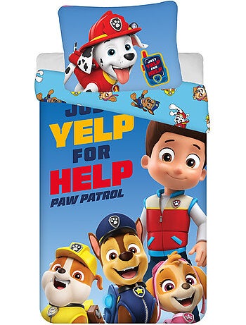 Housse de Couette enfant Pat Patrouille Help 140x200 cm + taie - Parure de lit en coton