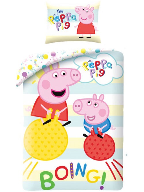 Housse de Couette enfant Peppa Pig Boing ! 140x200 cm + taie - Parure de lit coton - Kiabi