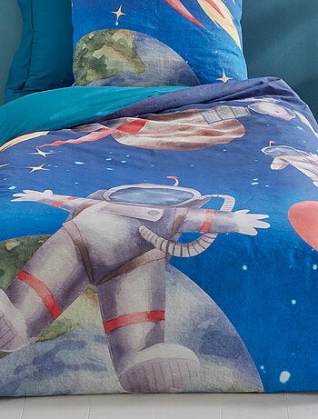 Housse de couette enfant percale de coton astronaute et fusée
