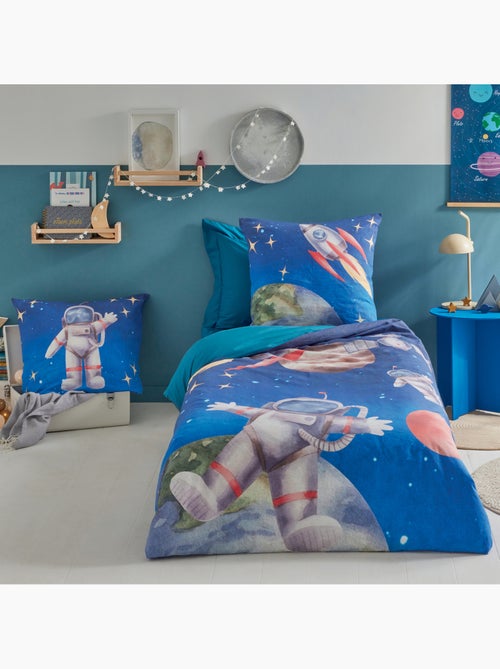 Housse de couette enfant percale de coton astronaute et fusée - Kiabi