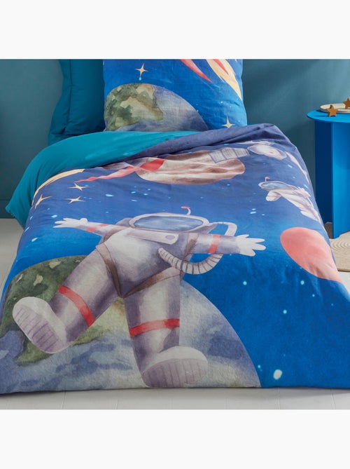 Housse de couette enfant percale de coton astronaute et fusée - Kiabi