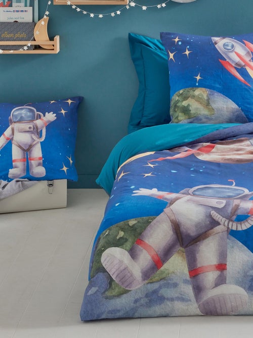 Housse de couette enfant percale de coton astronaute et fusée - Kiabi
