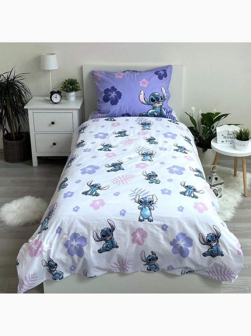 Housse de Couette enfant Stitch Disney 140x200 cm + Taie - Parure de lit coton Violet - Kiabi