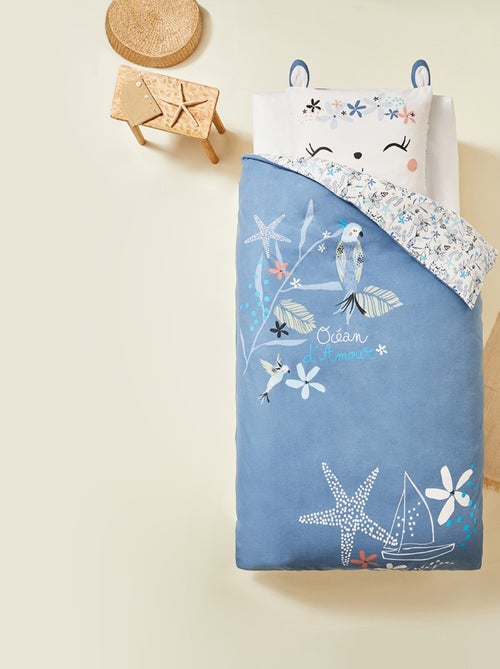 Housse de couette enfant + taie d'oreiller en flanelle Océan d'amour - Kiabi
