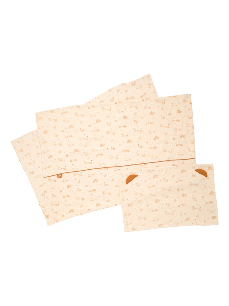 Housse de couette et taie d'oreiller en coton - Beige - Kiabi