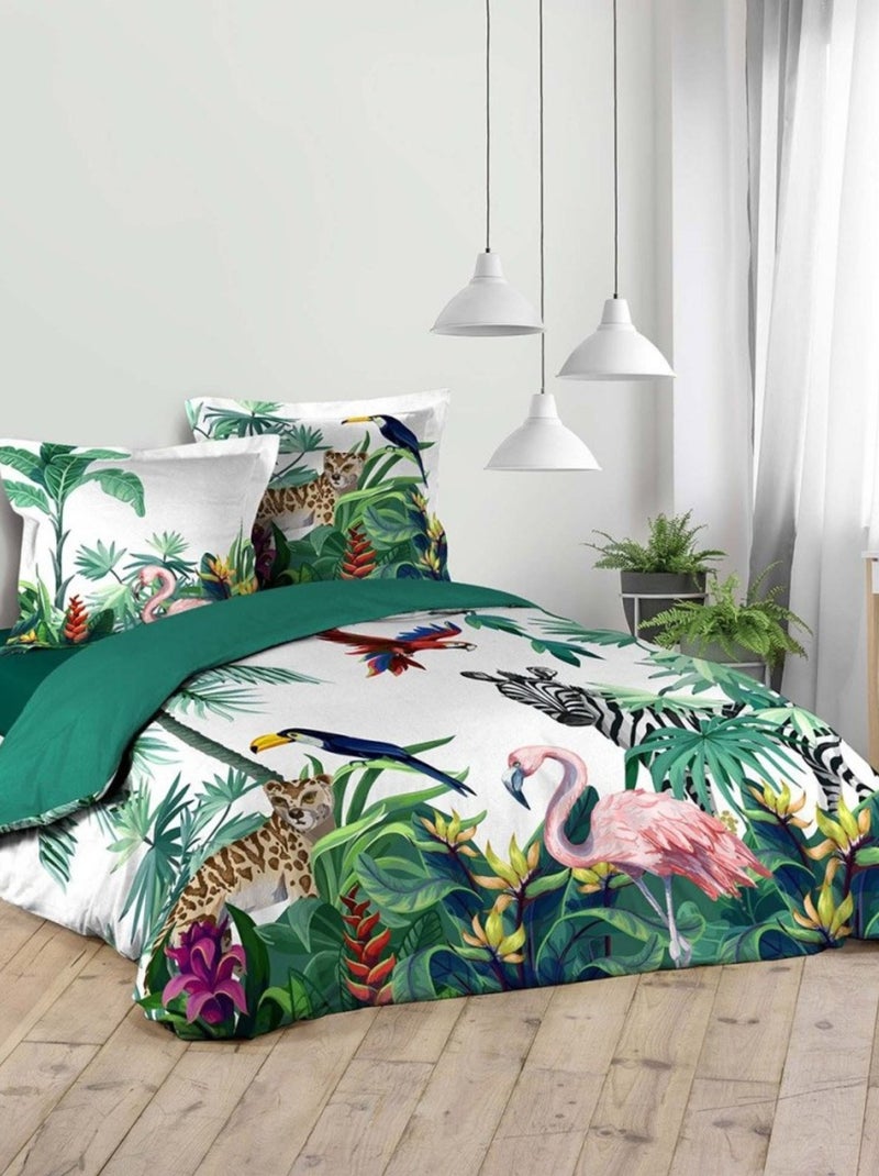 Housse de couette  Exotica + 2 taies coton Vert - Kiabi
