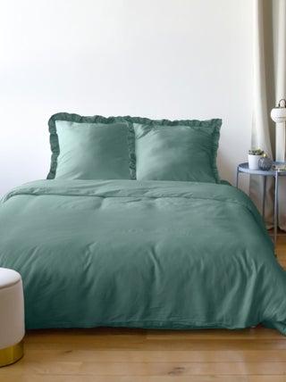 Housse de couette FALBALA verte + 2 taies à volants