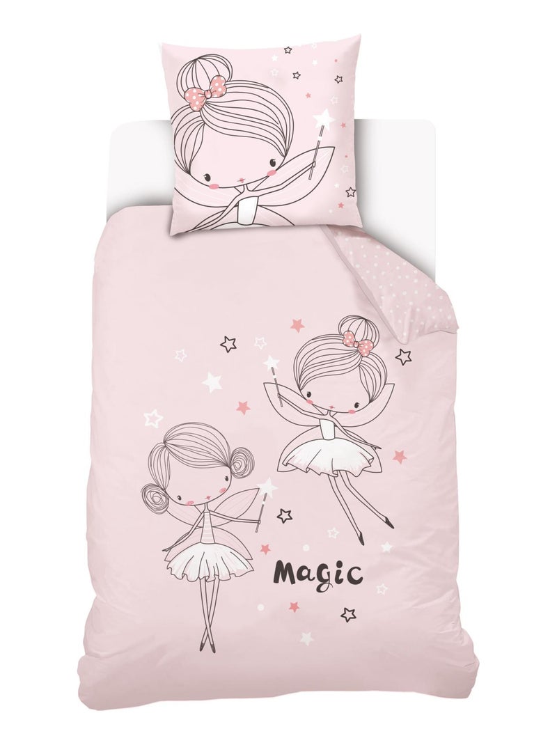 Housse de couette Fée Lou&Loup 140x200 cm et taie d'oreiller - 100% Coton Rose - Kiabi